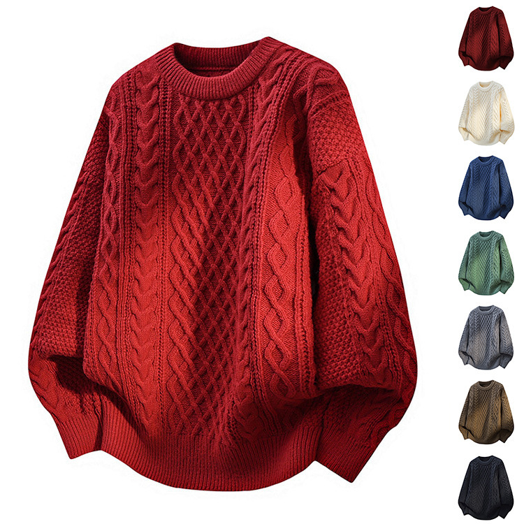 Red Sweater for the Year of Birth, Autumn and Winter, Men's Casual High-End Thick Cable Knit Sweater Jacket, Christmas Couple Sweater