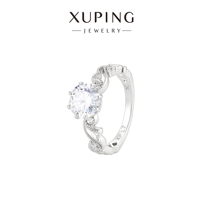 Xuping French-Style Vintage Lace Hollow Six-Claw Single Stone Ring, Light Luxury Encrusted Index Finger Ring, Palace-Style Ring