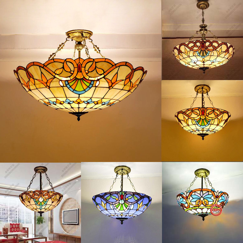 European and American Style Lamps, Large Living Room Lamps, Small Bedroom Lamps, Balcony Aisle Stained Glass Lampshades, Led Light Source Pendant Lights