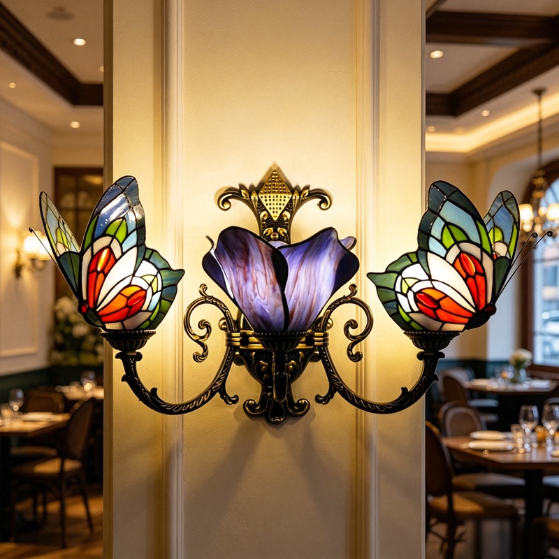 European-Style Light Luxury Minimalist Glass Wall Lamp, French-Style Tiffany Lighting for Western Restaurant, Hallway, Bedroom, and Study