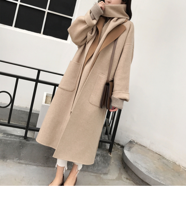 Mùa thu đông mới thời trang áo len lông cừu thanh lịch trên đầu gối siêu dài hai mặt áo lưới màu đỏ phù hợp với nữ áo khoác nữ hot trend 2021