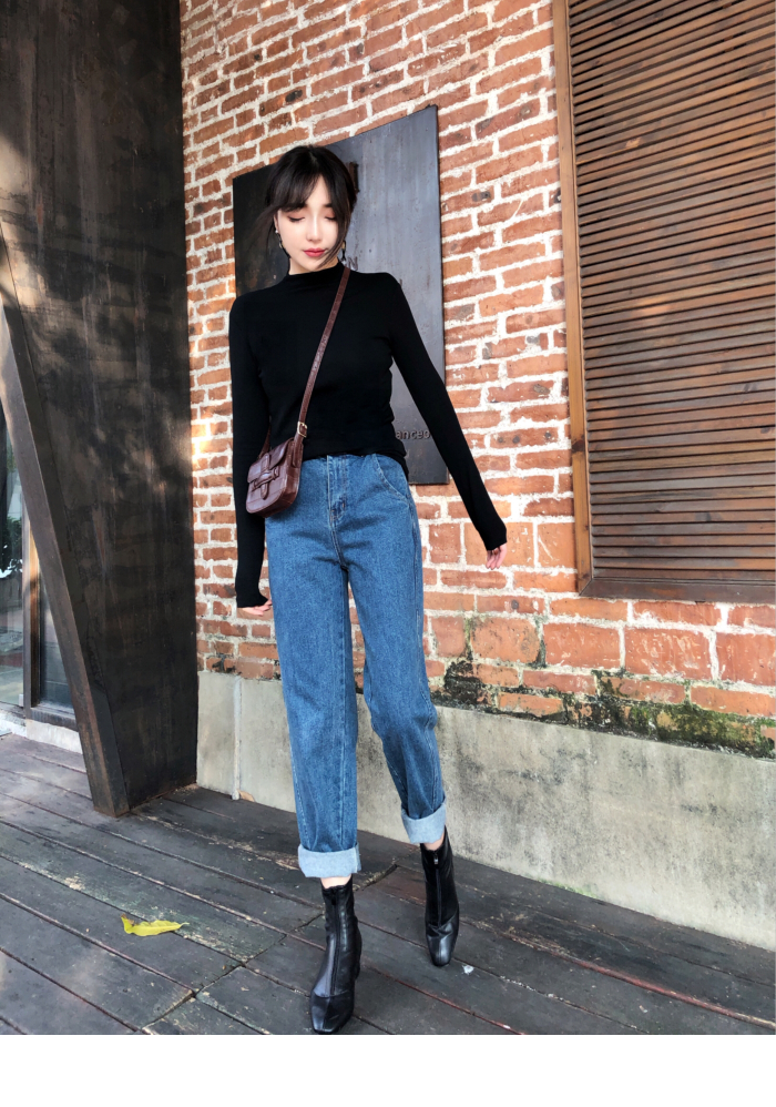 Anna home 2018 mùa thu mới khí chất mỏng giảm béo chạm đáy áo sơ mi nửa cổ cao áo len đa năng nữ áo cardigan nữ