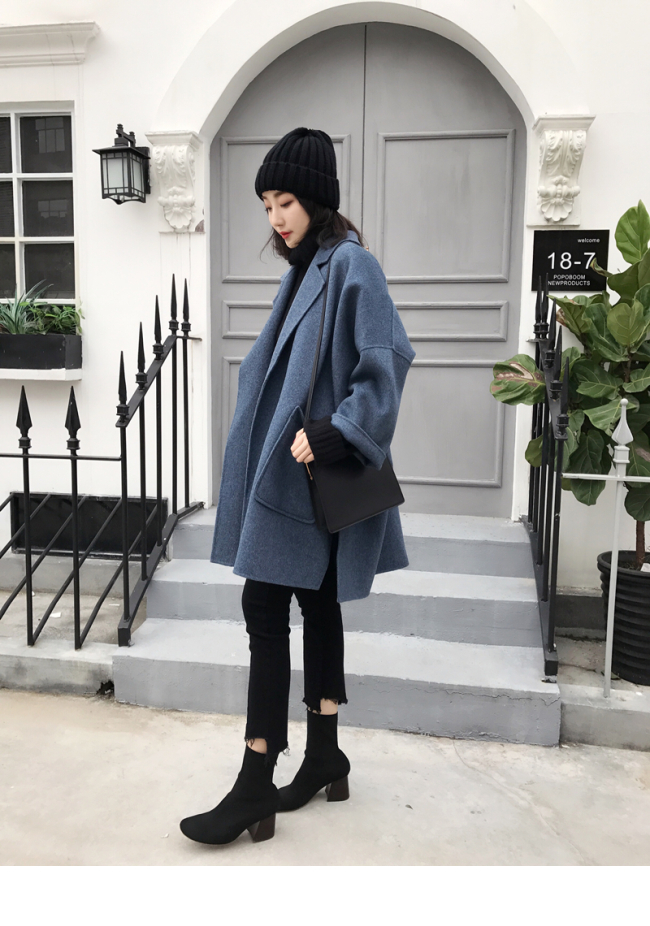 Mùa đông 2018 áo khoác len hai mặt màu hồng mới trong chiếc áo khoác len nữ dài mùa thu và mùa đông lỏng lẻo mẫu áo khoác nữ đẹp