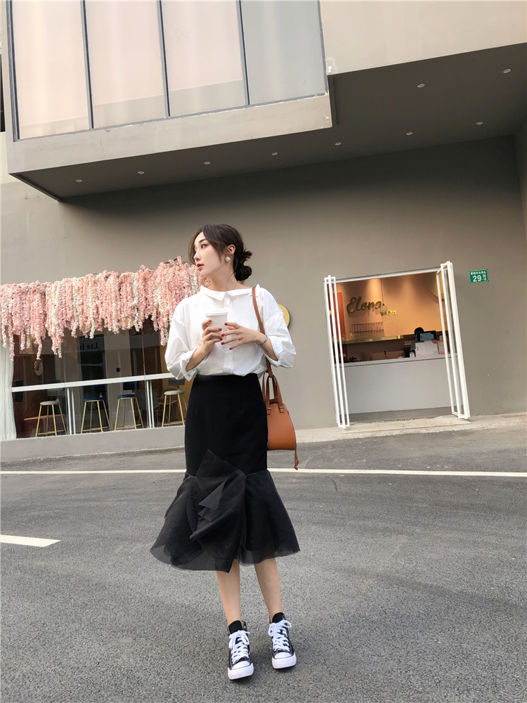 Mùa xuân 2019 mới thiết kế cổ áo sơ mi dài tay trắng rộng tay áo sơ mi nữ nhà Anna - Áo sơ mi áo sơ mi nữ dài tay cao cấp