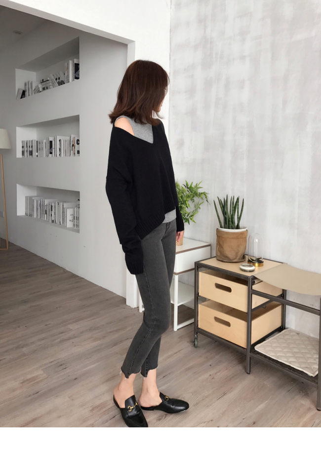 Net đỏ 2017 mùa thu mới len mới áo len cổ chữ V rộng hai dây phù hợp với áo len nữ tính khí cardigan nữ