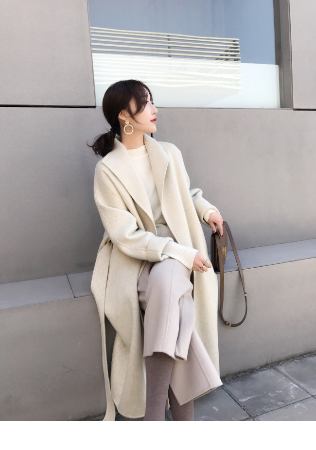 Anna nhà khí chất cổ áo cổ áo handmade len hai mặt áo len qua đầu gối áo khoác nữ mùa đông áo phao lông vũ