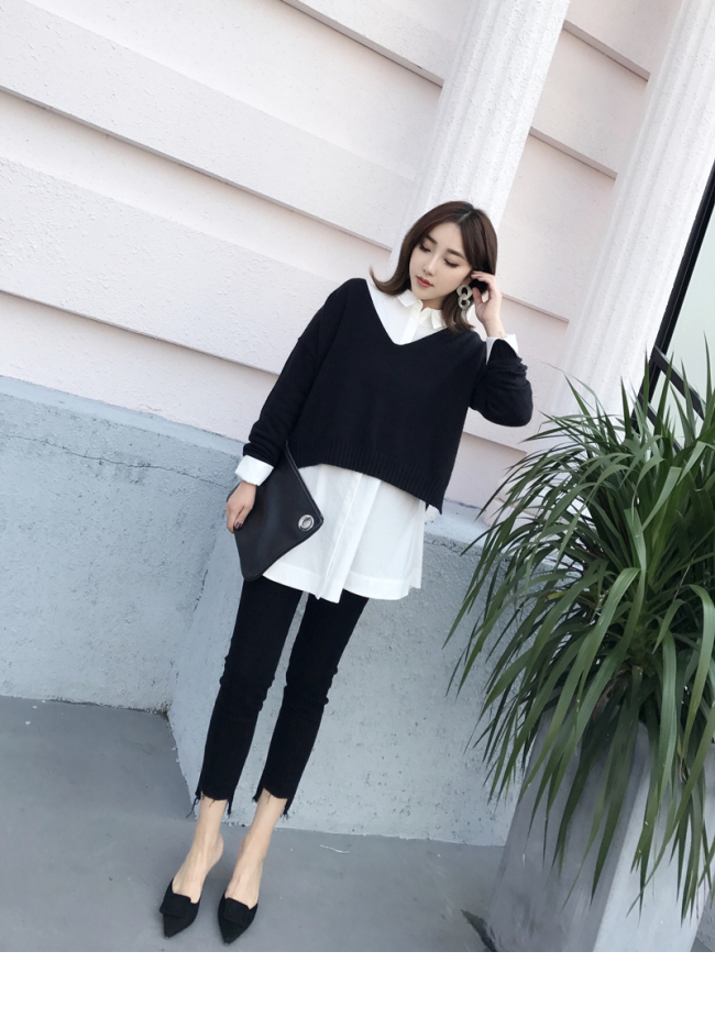 Net đỏ 2017 mùa thu mới len mới áo len cổ chữ V rộng hai dây phù hợp với áo len nữ tính khí cardigan nữ