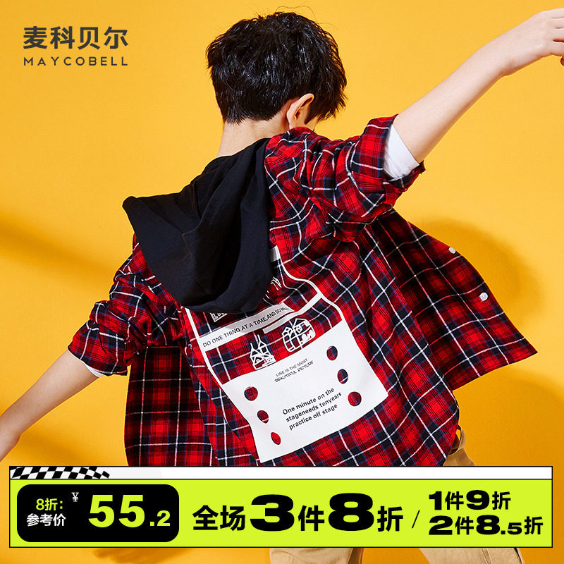 Boy Shirt Long Sleeve Spring Autumn section Pure cotton Lions Caps Plaid Lining Clothes CUHK Boy Jacket Tide Spring Clothing Blouse
