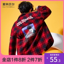 Childrens shirts Boys  shirts Spring and autumn long-sleeved cotton plaid inch clothes Middle and large childrens tops tide Korean version of the foreign style
