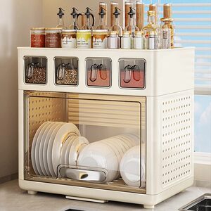 Japanese Imported Kitchen Dish Rack, Bowl and Chopstick Storage Box, Multifunctional Multi-Layer with Lid, Dustproof Dish Drainer, Bowl Cabinet