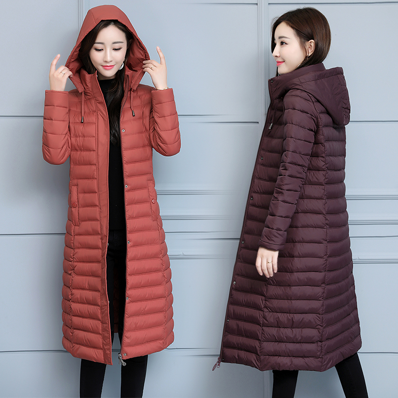 New Style Cotton Coat for Women, Mid-Length, Lightweight, Slim-Fitting, Korean Style Cotton Jacket, Hooded down Cotton Coat, Over-The-Knee Warm Coat