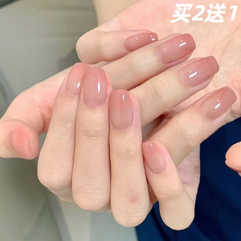 Wearable Nails in Nude Gradient Short Style, Bean Paste Color Manicure, Gentle and Complexion-Enhancing, Semi-Handmade Fake Nail Stickers, Reusable