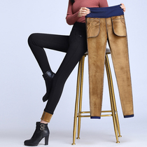 2020 autumn and winter high waist leggings women wear elastic size middle-aged mother pants plus velvet black leggings