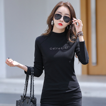 De velvet half high collar letter embroidered long sleeve base shirt women 2021 autumn and winter wear slim Joker shirt Women