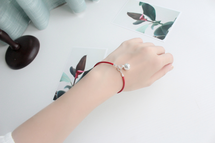 Phong cách Hàn Quốc s925 sterling bạc vòng chân chuông đỏ dây đeo vòng chân nữ lắc chân nữ bạch kim
