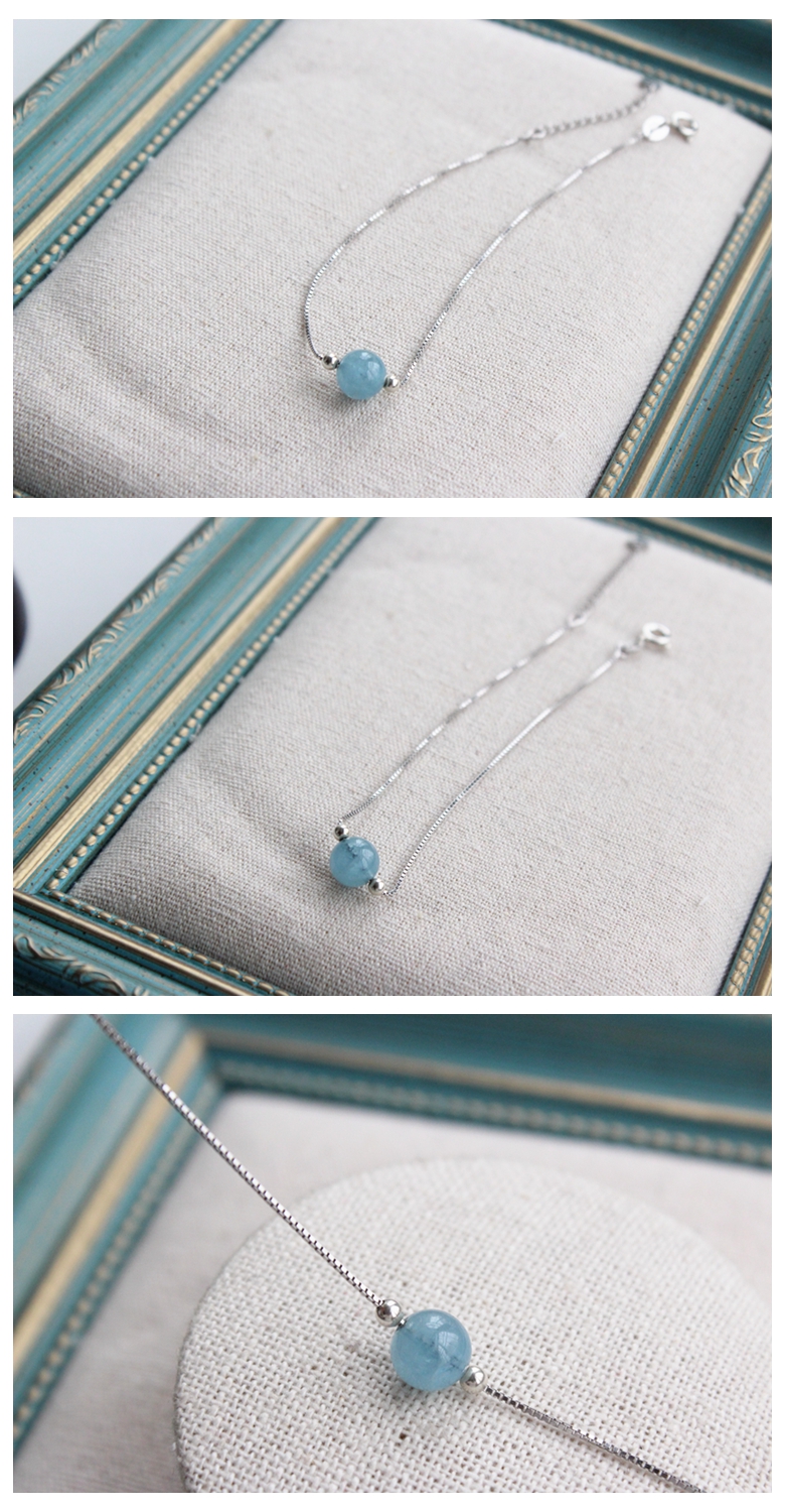 S925 Aquamarine tự nhiên S925 Sterling Silver Anklet Nữ Retro Phong cách Hàn Quốc Sinh viên Hàn Quốc Cá tính Sexy lắc chân nữ đẹp