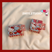 Japanese and Korean hot girls red plaid kt suitable for AirPods protective cover new iPod Apple headphone shell flip leather 1 2nd generation wireless Bluetooth 3rd generation airpodspro 2nd generation soft defense