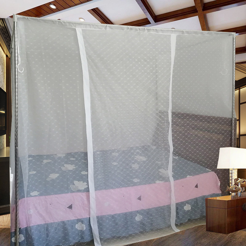 Old fashioned single mentextured mosquito net 1 5 m 2 large bed traditional dust resistant square top wearing rod 1 8m lotus flower Home with bracket-Taobao