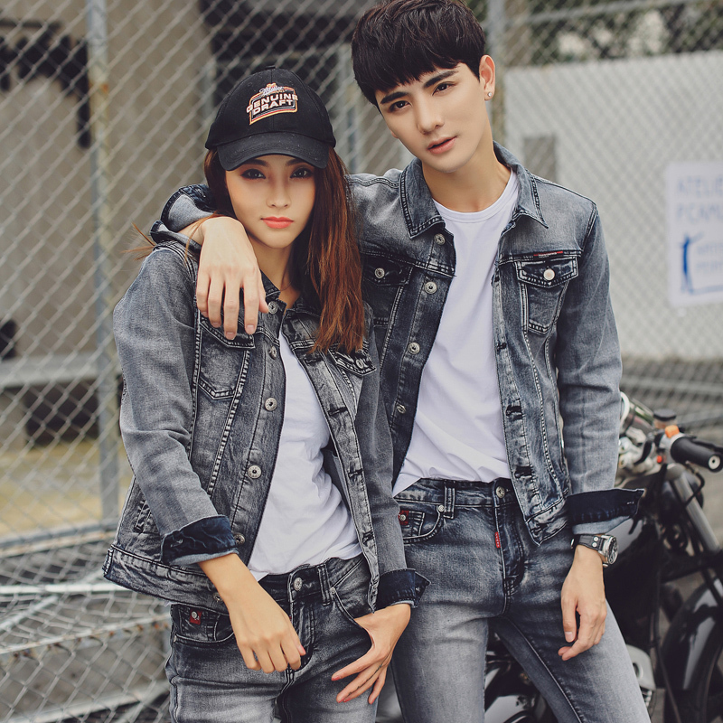 2025 Spring and Autumn Couple Denim Set for Men and Women, Korean Style Slim Fit Trendy Full Set, Large Size Jacket Two-Piece Fashion Trend
