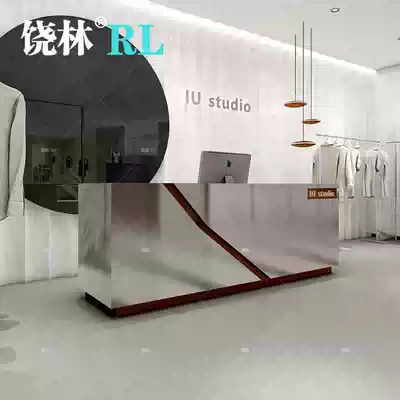 Simple modern stainless steel cash register counter clothing store shop small counter dining room bar table Beauty Salon reception desk