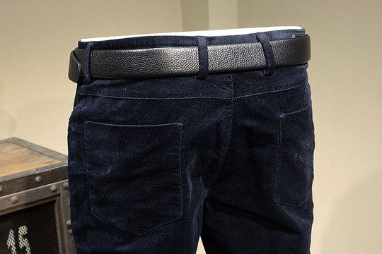 爱家剪标休闲裤男士秋冬平绒深色直筒中高腰微弹时尚休闲长裤6136