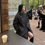 Белое двусторонное кашемировое длинное зимнее шерстяное шерстяное пальто, средней длины, изысканный стиль