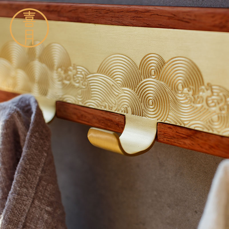 Happy Moon Brass Entrance Entrance Hall Coat Hook Row Hook Free Punch Coat Hook Creative New Chinese Solid Wood Hook