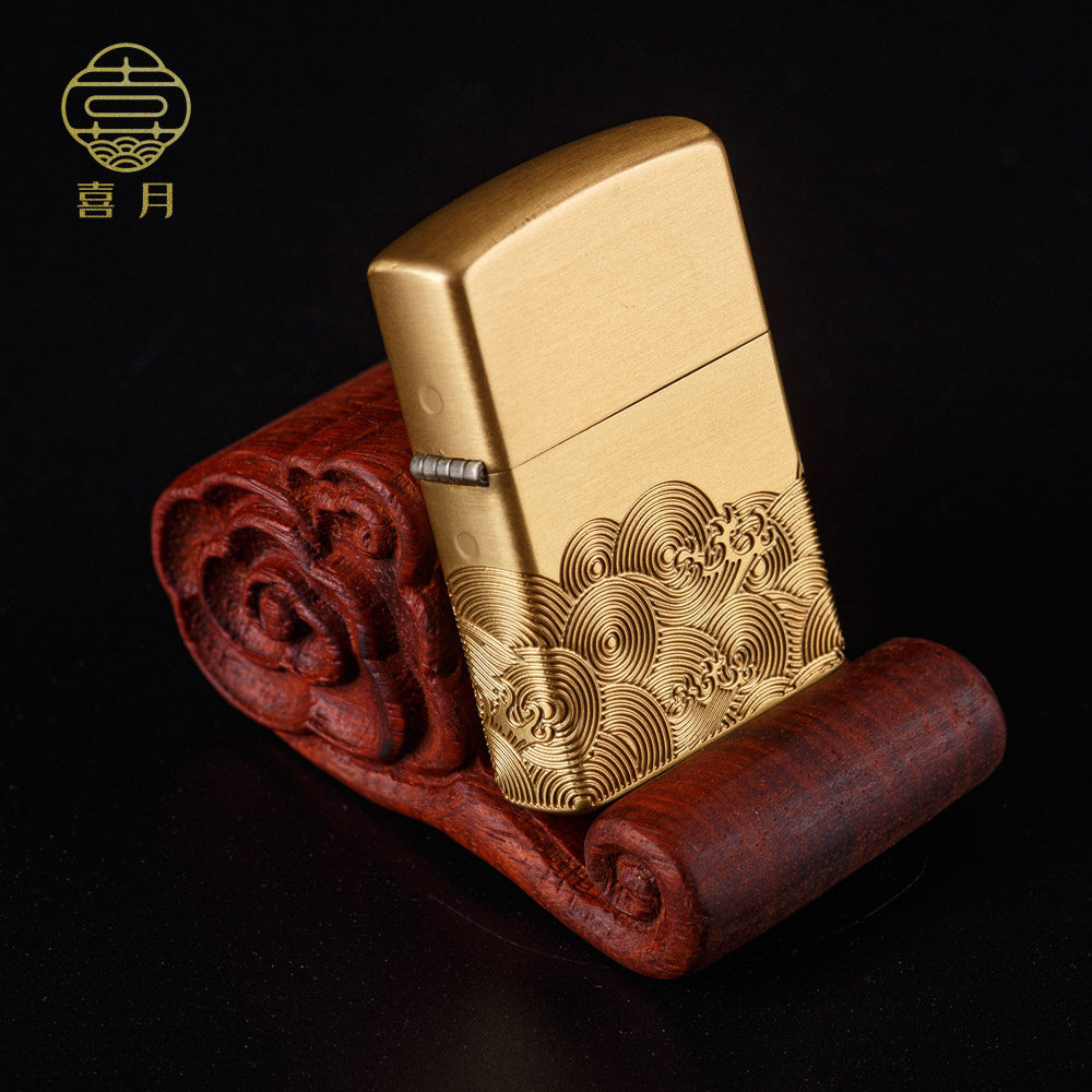 Happy Moon Brass Lighter Kerosene Grinding Wheel Lang Sound Senior Men's Creative Personality Send Boyfriend Husband to make a print