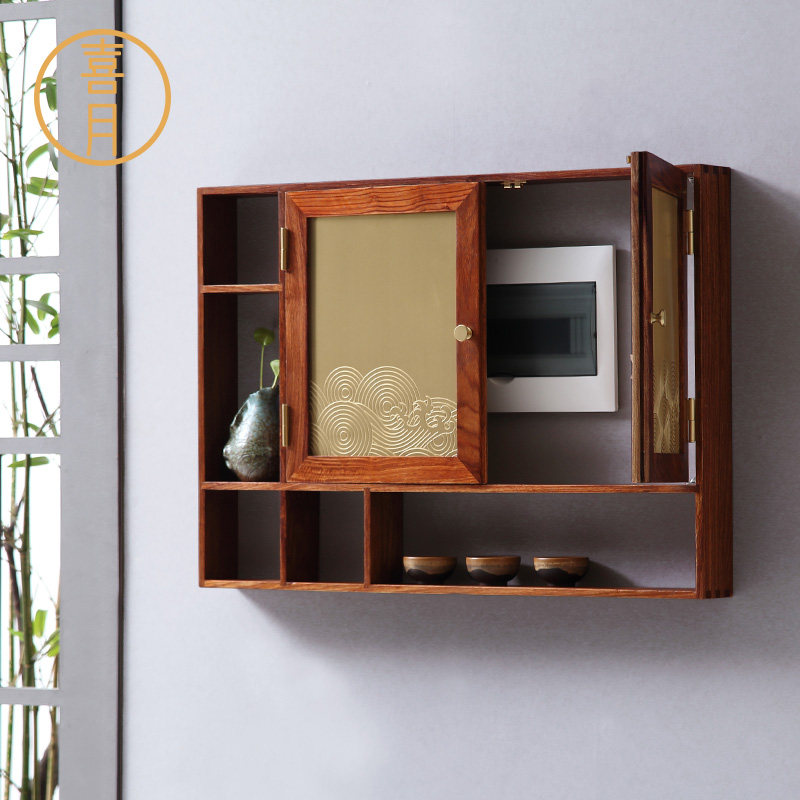 Festive month Modern Chinese red wood solid wood electric meter box shelter box distribution box Decorative Paint Shelve Pendant Idea