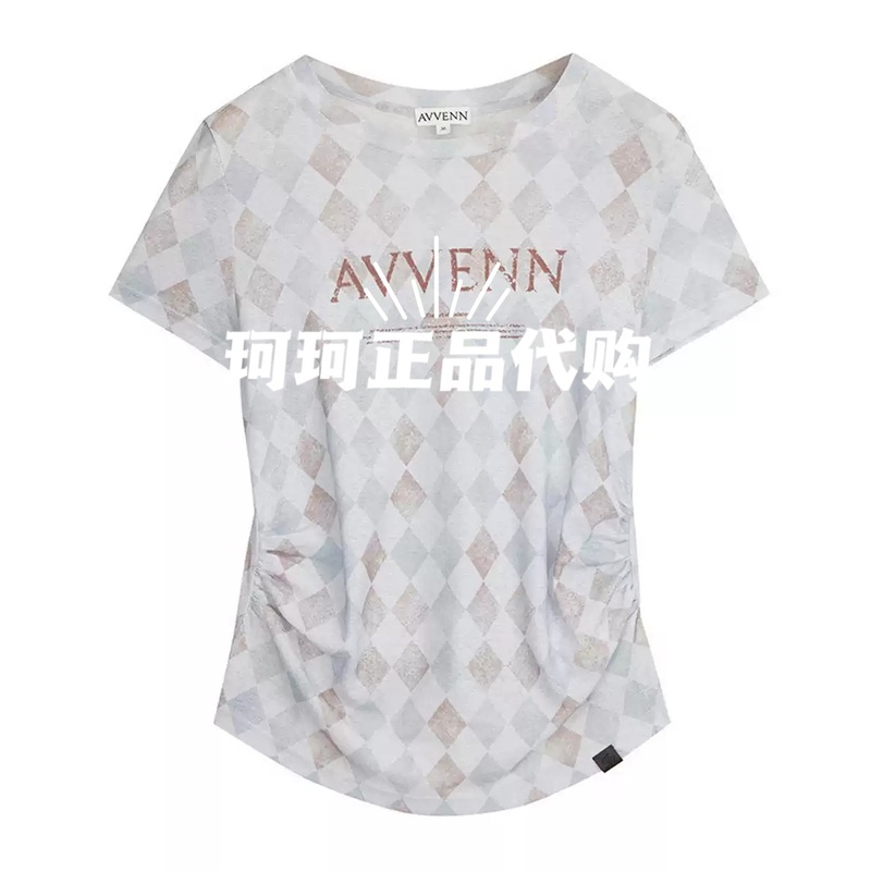Ak70801561 Original 590 Store Genuine Product 2026 Autumn Blue Coffee Print Ruched Velvet Logo Base Shirt T-Shirt