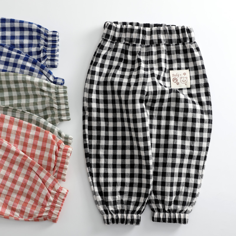 1-5 years old baby children spring and summer thin pants loose new plaid cotton casual pants men and women Net red father pants