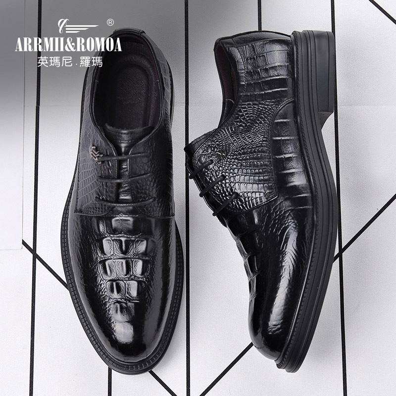 Yimani Men's Leather Shoes Business Formal Wear Korean Style Suit 45 Genuine Leather 46 Crocodile Pattern 47 British Style 48 Extra Large Size Men's Shoes