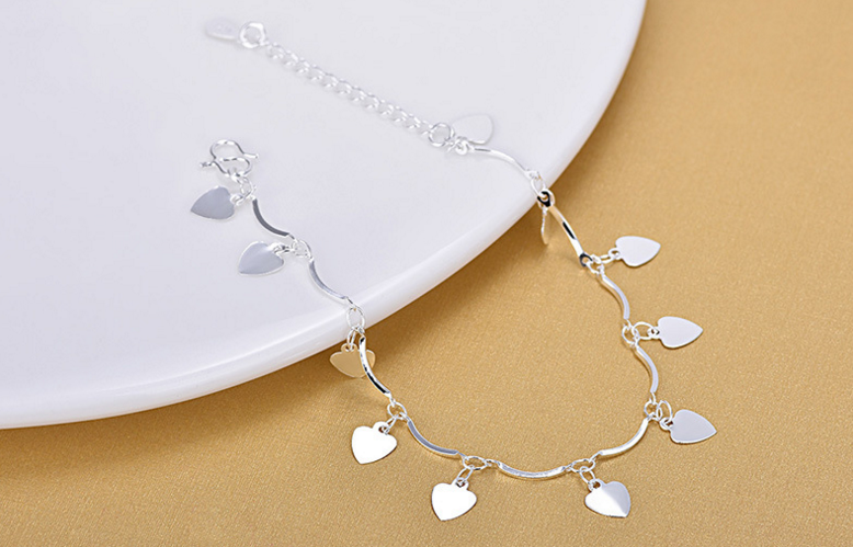 Vòng tay bạc nữ phiên bản Nhật Bản và Hàn Quốc của sinh viên ngọt ngào đơn giản cá tính Sen tươi của bạn gái Trang sức vòng tay bạc hoang dã thạch anh tóc đen
