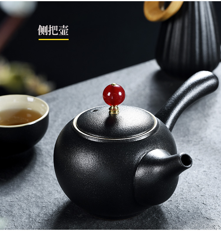 Black pottery tea set kung fu tea set the whole household contracted Japanese travel coarse pottery teapot teacup tureen tea POTS