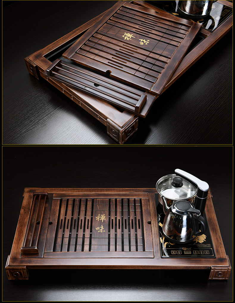 Howe auspicious tea set home violet arenaceous kung fu tea set ceramic cups electric magnetic furnace contracted tea table solid wood tea tray