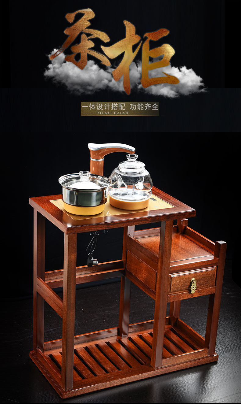 Hao auspicious spend pear wood, mobile car of a complete set of tea tea tea sets tea tray induction cooker balcony small tea tank