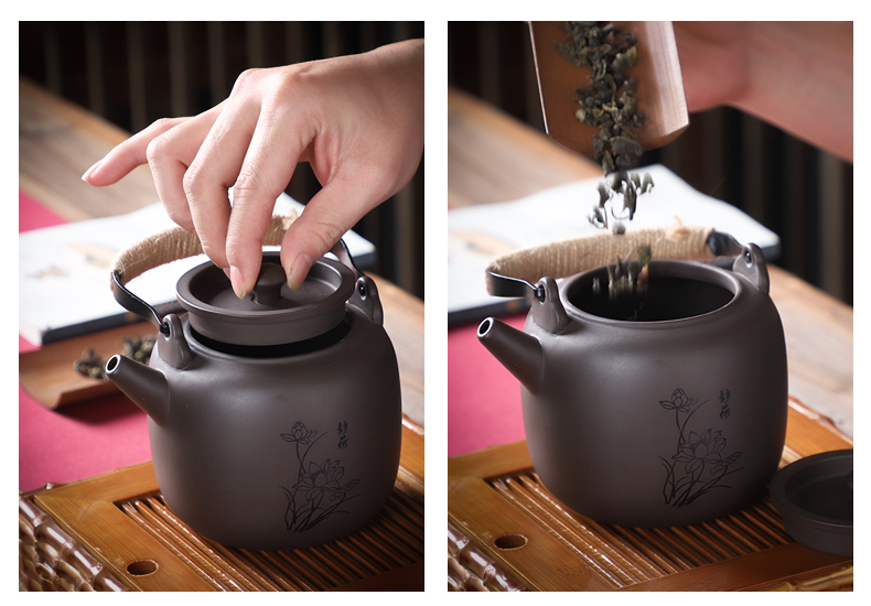 Hao auspicious purple sand tea set suits for large capacity pot of ceramic teapot teacup large girder kung fu tea set single pot cup