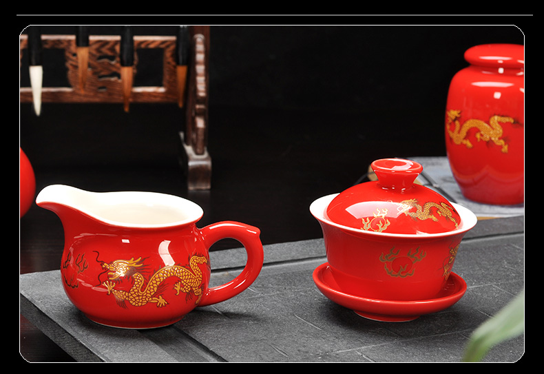 Howe auspicious, black/red/green dragon ceramic tea sets suit longteng shengshi kung fu tea set the teapot