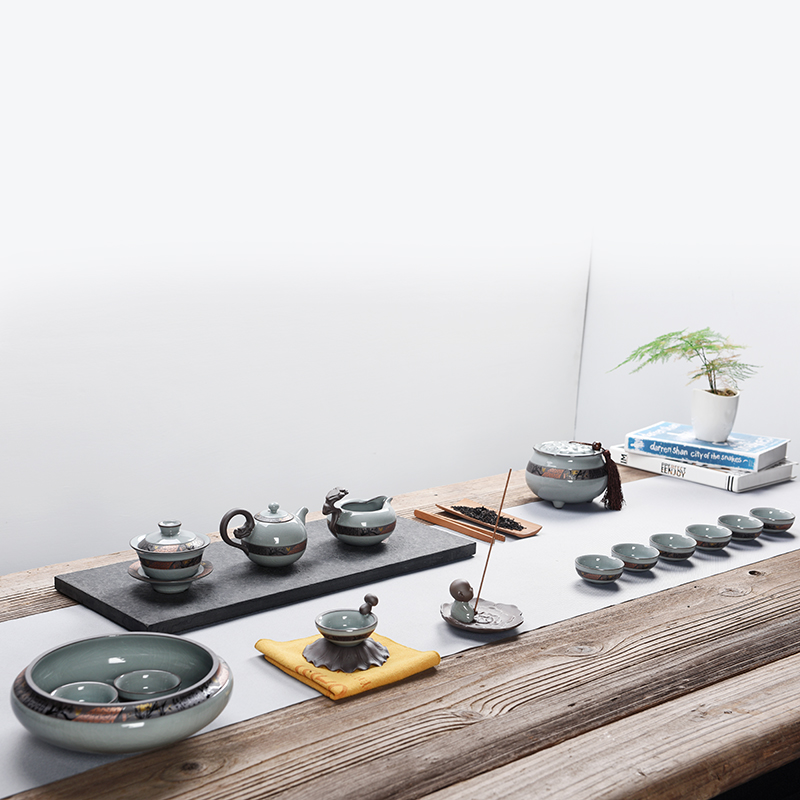 Howe auspicious ceramic tea set elder brother up of a complete set of kung fu tea set kit home open a piece of ice to crack ceramic set set of gift boxes