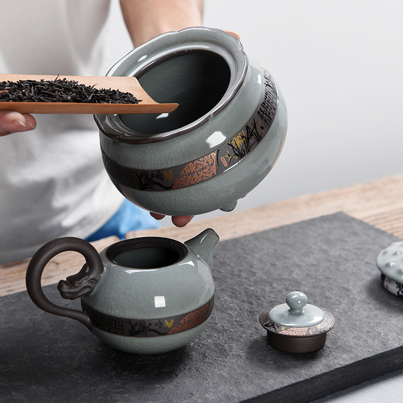 Howe auspicious ceramic tea set elder brother up of a complete set of kung fu tea set kit home open a piece of ice to crack ceramic set set of gift boxes
