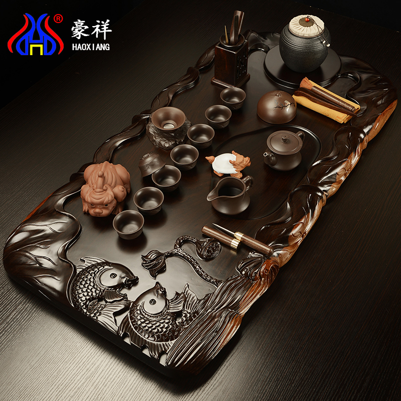 Howe auspicious ebony drainage the whole piece of solid wood tea tray saucer large annatto violet arenaceous kung fu tea tray suits for