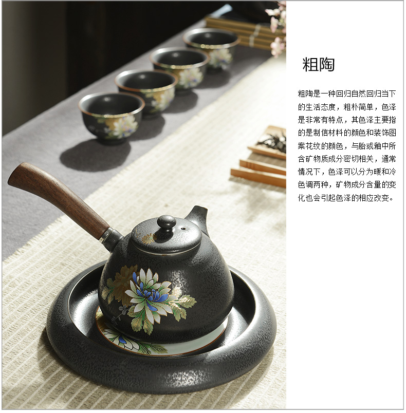 Howe cheung up crystal black glaze embossment gold elegant coagulation sweet ceramic kung fu tea set of the assembly of a complete set of coloured drawing or pattern