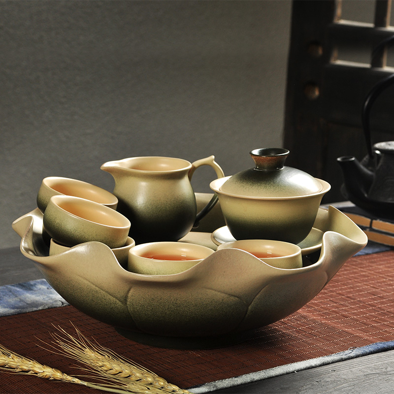 Howe auspicious tea sets GuTao coarse pottery kung fu tea set ceramic teapot teacup tea sea of lotus leaf tea tray was Japanese dish