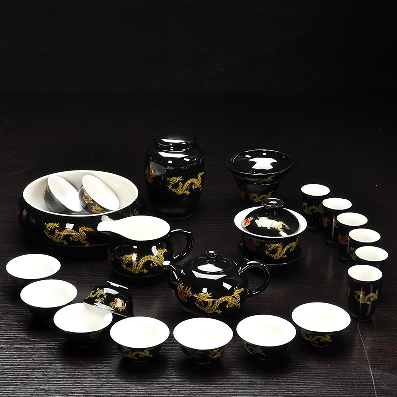 Howe auspicious, black/red/green dragon ceramic tea sets suit longteng shengshi kung fu tea set the teapot