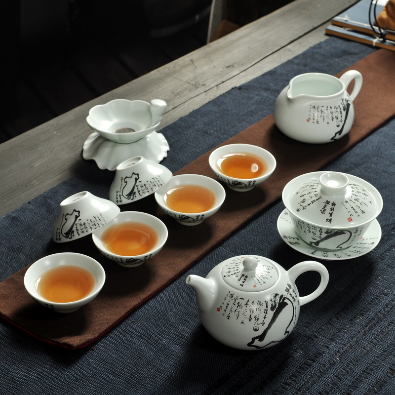 Hao auspicious tea set household up of a complete set of inferior smooth white porcelain ceramic kung fu tea set celadon ipads porcelain cup teapot