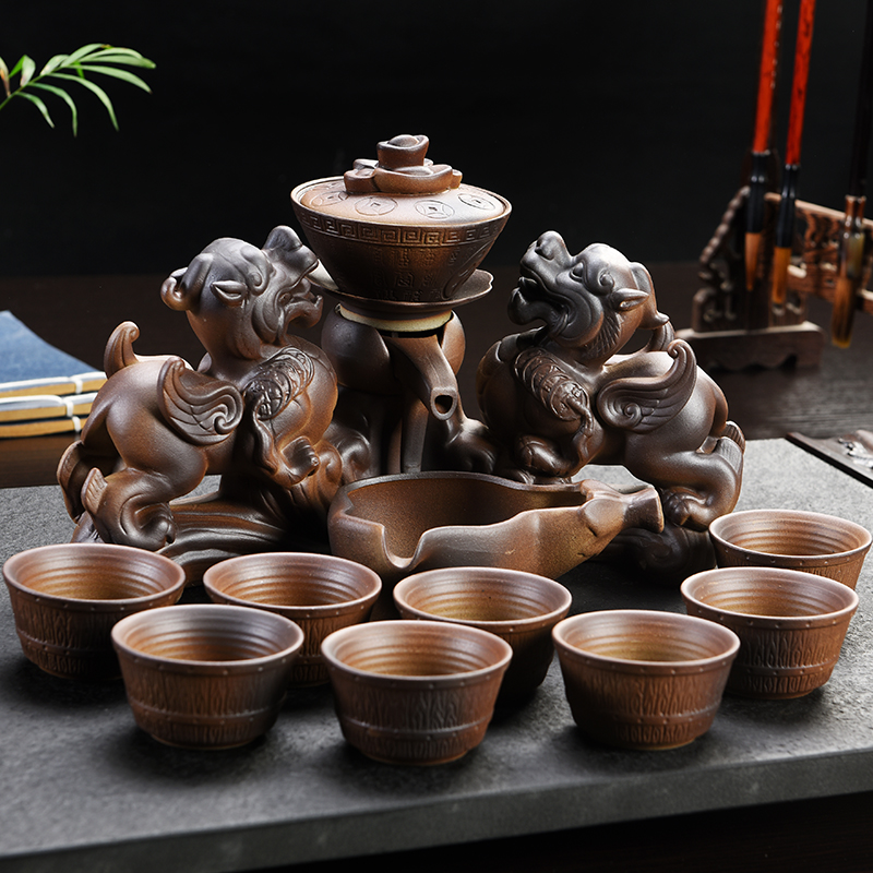 Howe auspicious stone mill creative teapot cup half full automatic lazy people make tea ware ceramic kung fu tea set