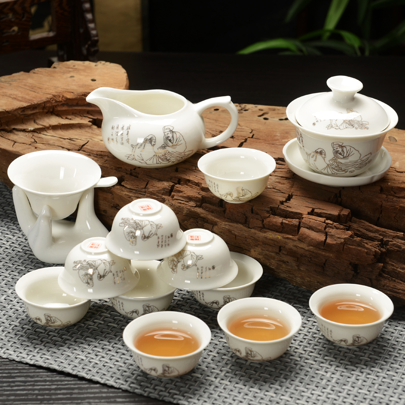 Howe auspicious tea sets suit special kung fu tea set white porcelain of a complete set of purple sand cup tureen tea ceramic tea sea