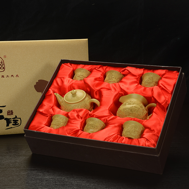 Howe auspicious tea sets are it all hand tea purple sand tea set zhu mud hand relief huangshan mountain water