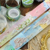 Rosewood Ocean Island Clouds Smoke and Paper Adhesive Girl Oil Painting Dream State Hand Ledger Diy Decorative Material Hand Collage