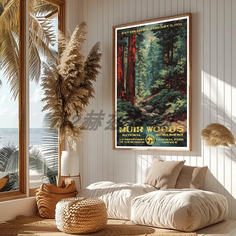 American and Canadian Mountain Forest Scenery Retro Vintage Style Poster Decorative Painting Wall Hanging